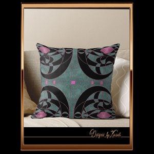 Chic abstract retro pattern in the geometric art deco chic of the twenties. Pure 20s luxury elegance. Nostalgic vintage gifts in Art Nouveau design with burlesque glamor mosaic. Four Seasons - spring.Beautiful Belle Epoque  glamour home interior decor. Grey blue and pink purple antique colored throw pillow and more decorative accessories.